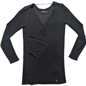 Volcom GO GO Wrap‎ Cardigan Sweater Women Large Black Open Knit Mesh NEW